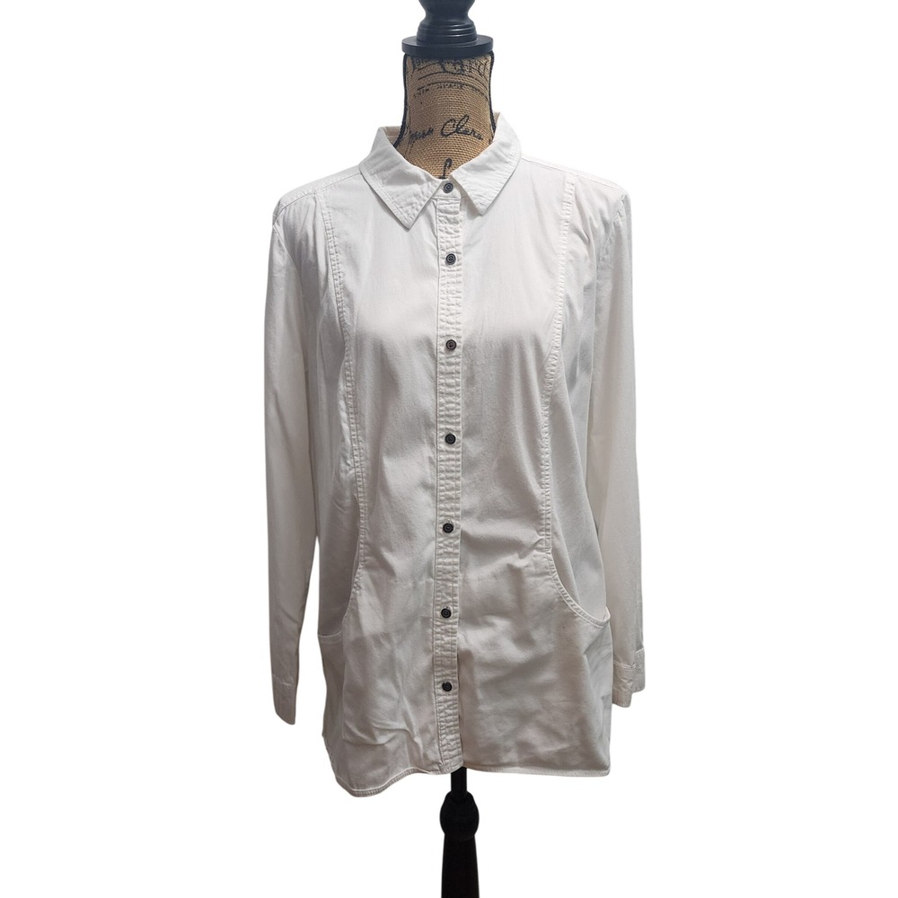 d&co denim company white button down long‎ sleeve shirt women's size L